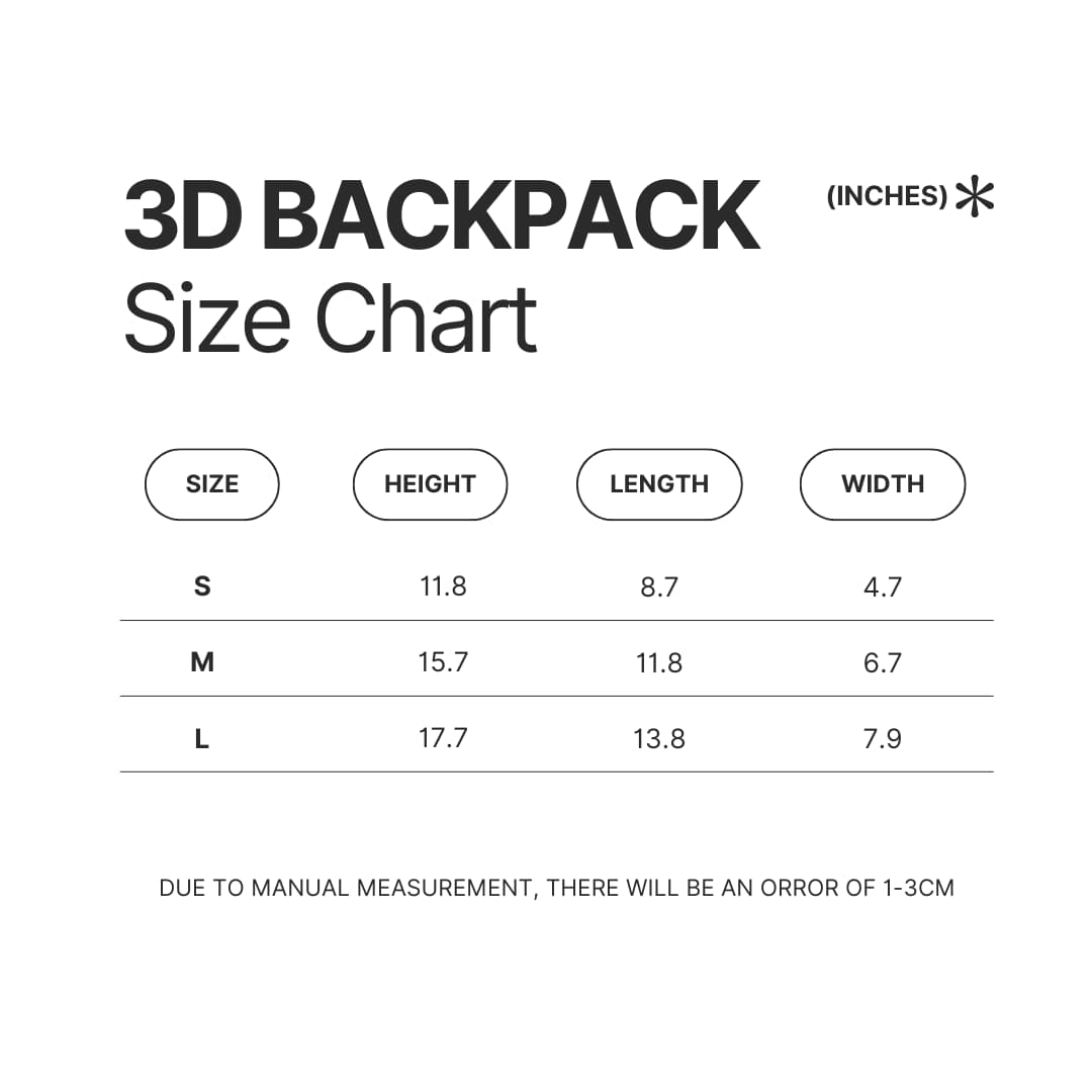 3D Backpack Size Chart - Frasier Merch