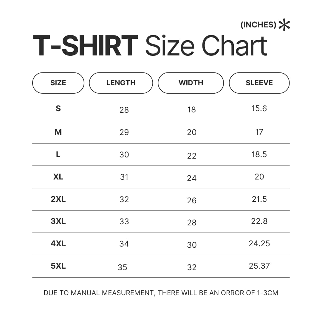 T shirt Size Chart - Frasier Merch