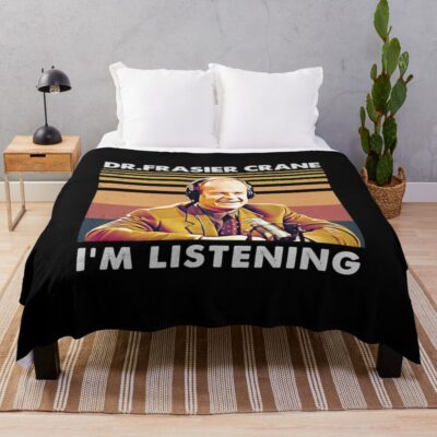 Retro I Am Listening Dr Frasier Throw Blanket